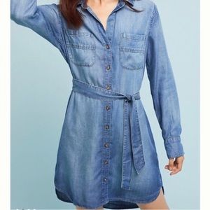 Anthropologie Cloth & Stone Belted Denim Shirt dress Size small